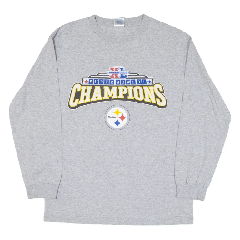 Super Bowl Xl Champions Mens T-Shirt Grey Long Sleeve USA M