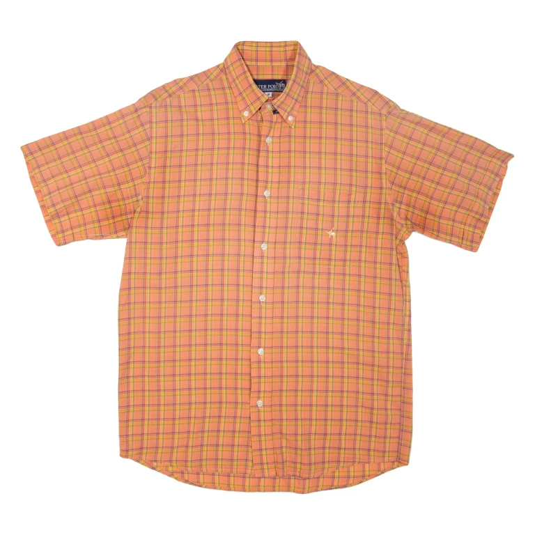 PETER POLO Mens Shirt Orange Check M