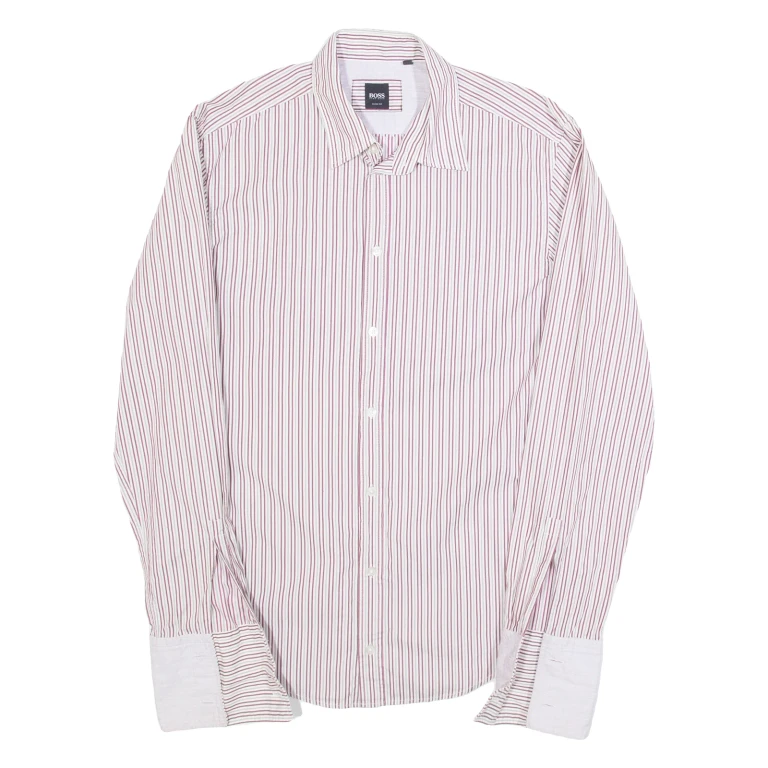 HUGO BOSS Slim Fit Mens Shirt Red Striped Long Sleeve M