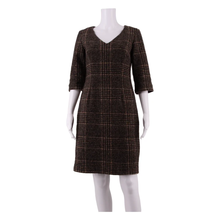 LAURA ASHLEY Womens Pencil Dress Brown Knit Wool Plaid Knee Length UK 10