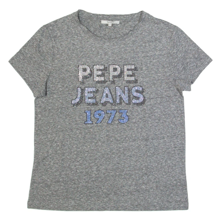 PEPE JEANS Rhinestones Womens T-Shirt Grey XS