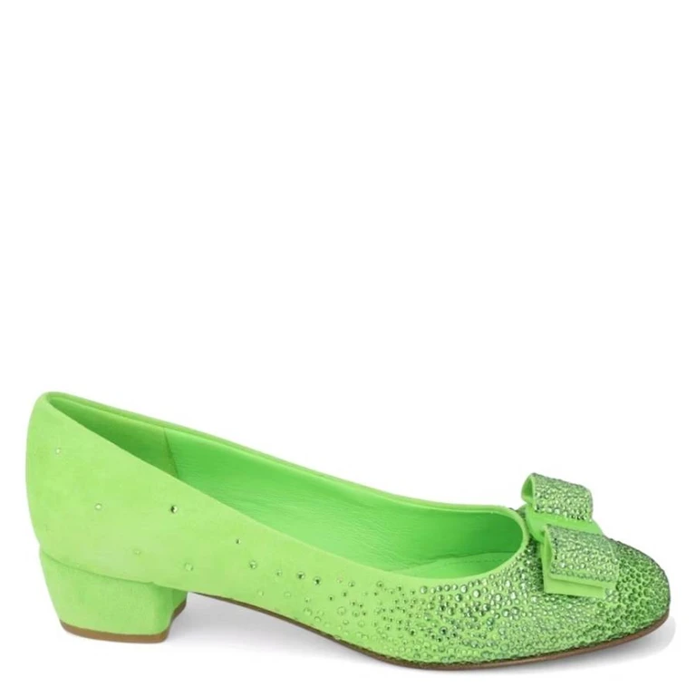 Ferragamo Degrade Crystals Vara Bow Pumps, Size 7 C