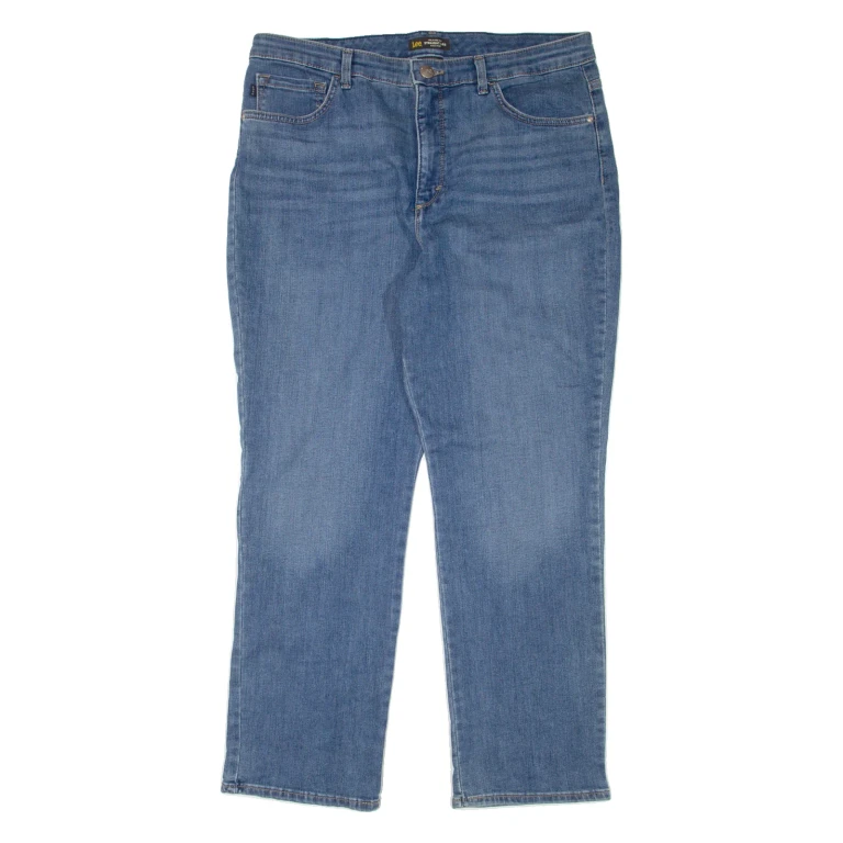 LEE High Waist Womens Jeans Blue Relaxed Straight Denim Stone Wash W34 L28