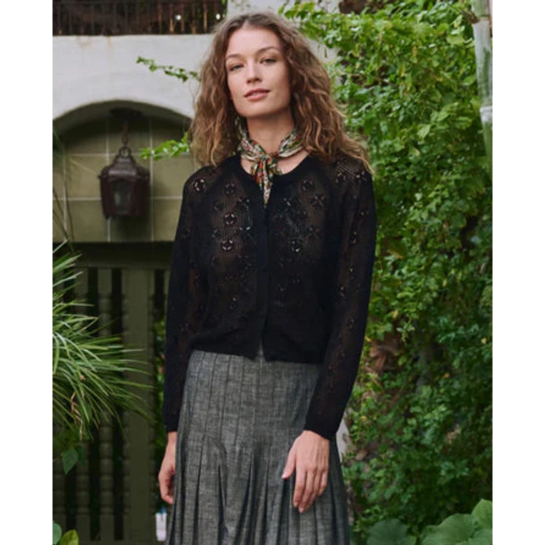 Cardigan Crochet Cardigan Black - BLACK / 0-XS