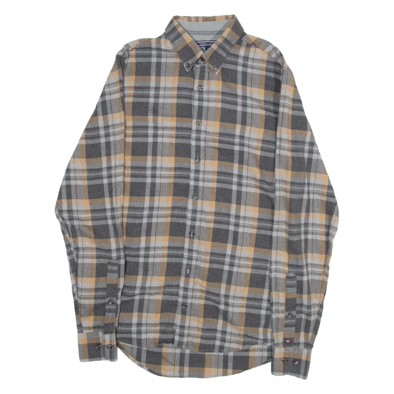 TOMMY HILFIGER Slim Fit Mens Shirt Brown Check Long Sleeve S