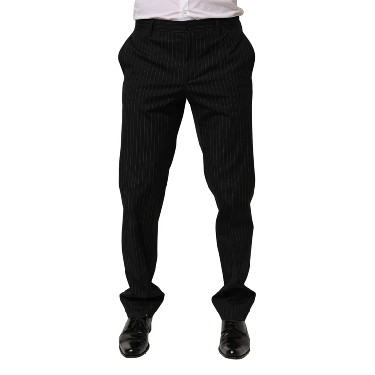 Dolce & Gabbana Black Striped Dress Formal Men Trouser Pants Wool Blend - Men