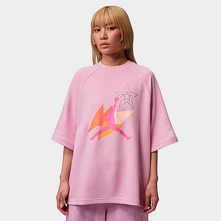 Nike Women's Jordan Brooklyn Fleece French Terry Short-Sleeve T-Shirt in Iced Carmine Size: XS