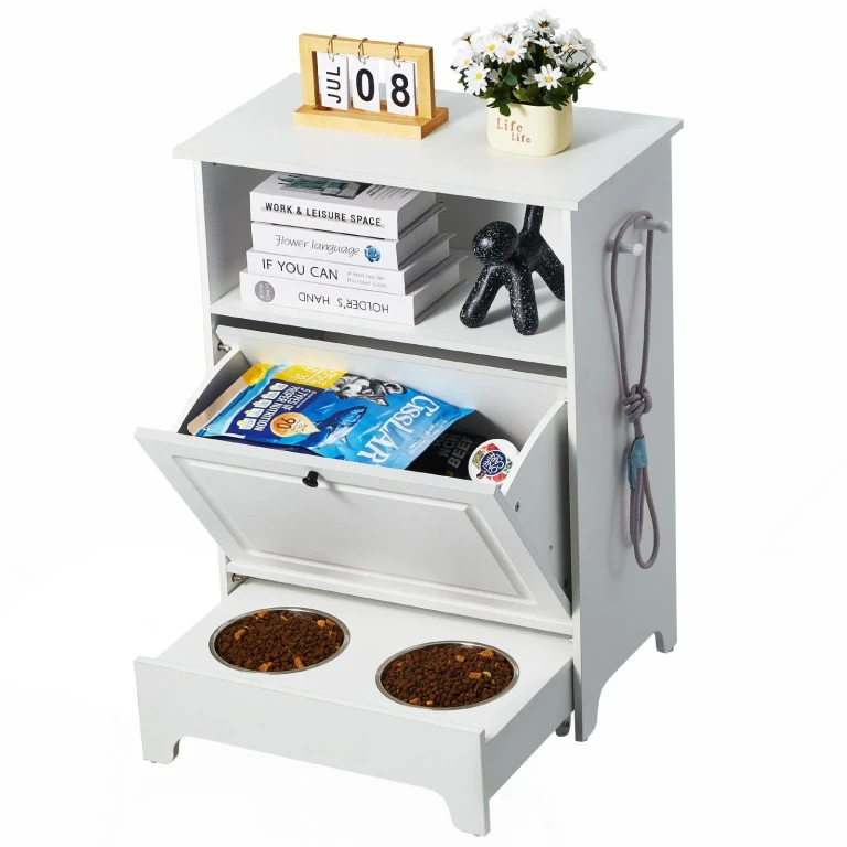 Pet Feeding Station w/ 2 Elevated Dog Bowls Dog Food & Toy Storage Cabinet - Multicolor