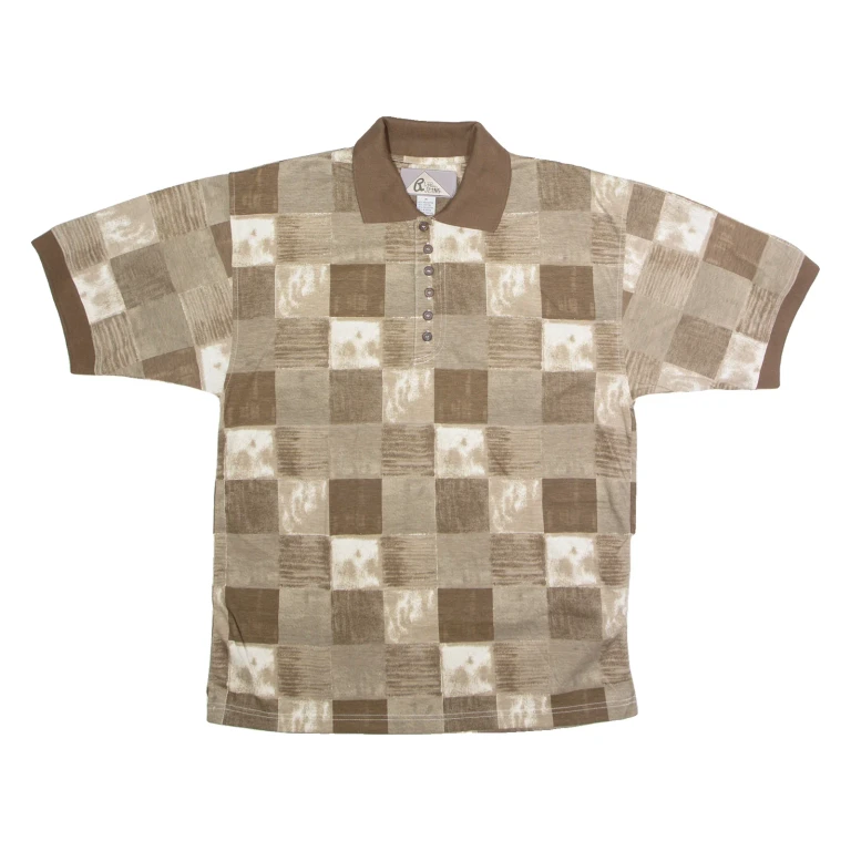 BLUE JEANS Mens Polo Shirt Brown 90s Check M
