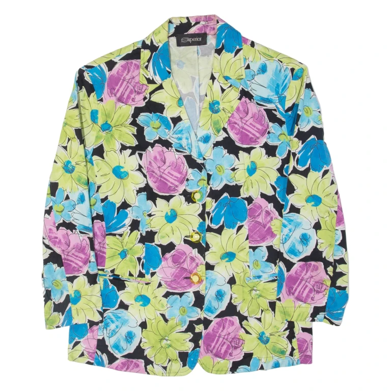 SUPERIOR Womens Blazer Jacket Green Floral M