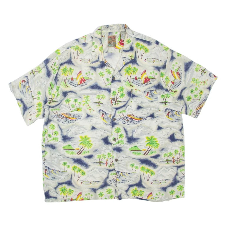 PINEAPPLE COLLECTION Mens Hawaiian Shirt Grey Floral 2XL