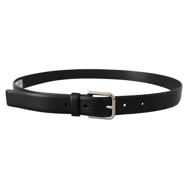 Dolce & Gabbana Black Calf Leather Silver Tone Logo Buckle Belt - Men