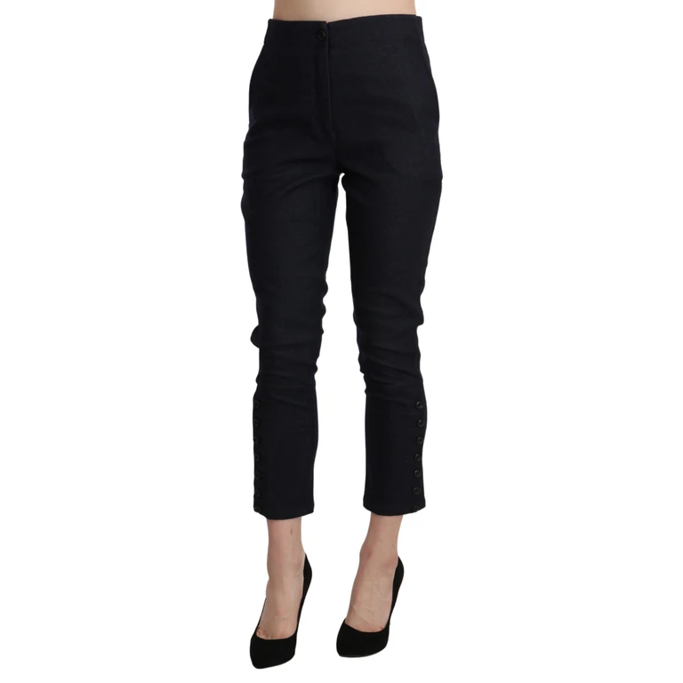Black High Waist Capri Cropped Cotton Pants - Women