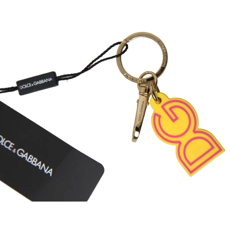 Dolce & Gabbana Yellow Rubber Dg Logo Gold Brass Metal Keyring Keychain Zamak Accessory - Women