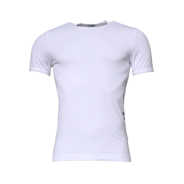 White Cotton Stretch Crewneck Underwear T-Shirt Elastane - Men