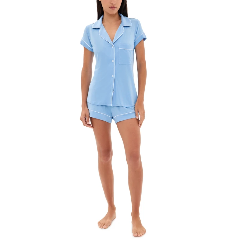 Eberjey Gisele Shortie Pajama Set Summer Blue/White S