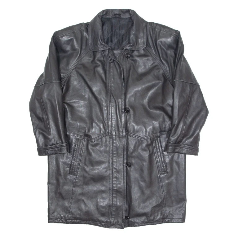 Womens Trench Coat Black Leather 90s L