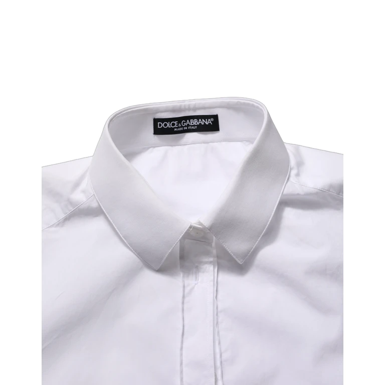 White Cotton Long Sleeve Button-Up Shirt Top - Women