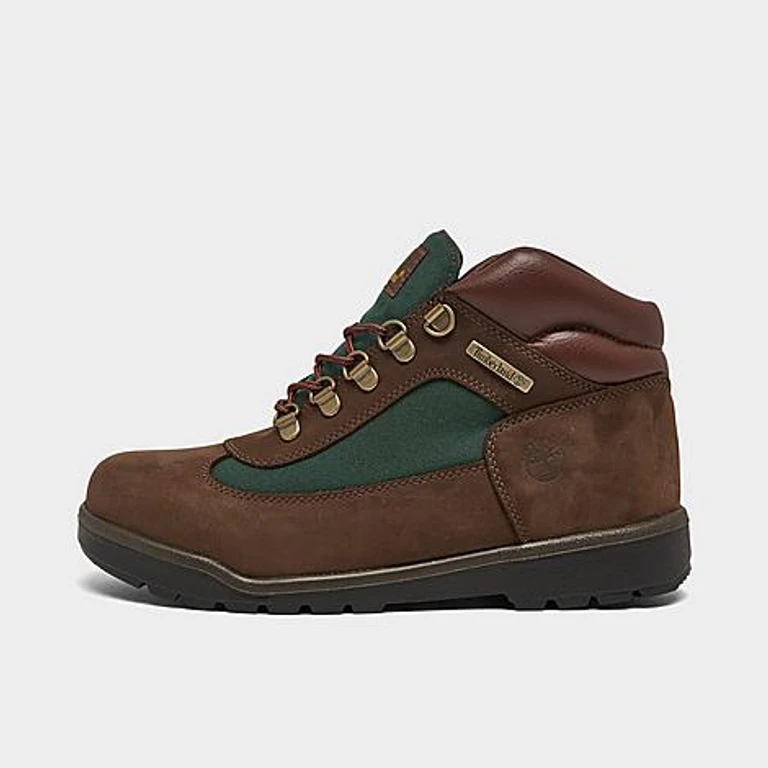 Timberland Big Kids Field Boots in Dark Brown/Green Size: 3.5