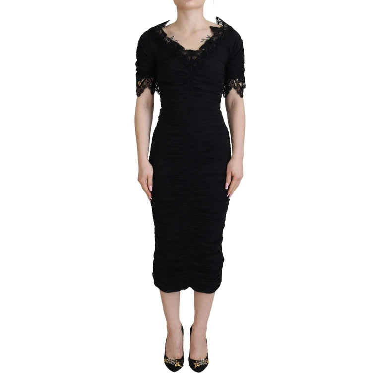 Dolce & Gabbana Black Sheath Midi Bodycon Lace Silk Dress - Women
