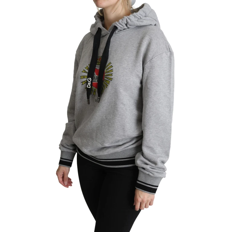 Dolce & Gabbana Gray Printed Hooded Exclusive Logo Sweater Cotton Clothing - Women