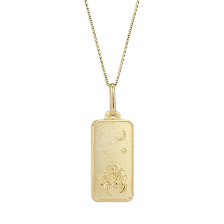 14K Yellow Gold Zodiac Dog Tag Pendant Necklace, 18