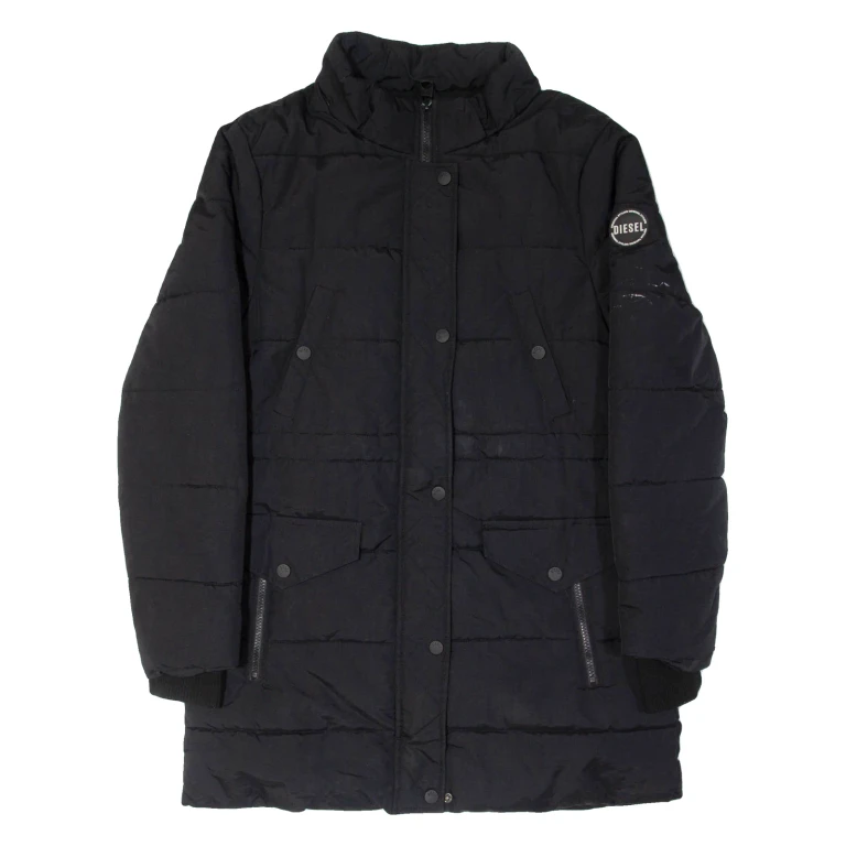 DIESEL Womens Puffer Coat Black Nylon S