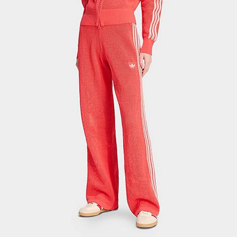 adidas Women's Originals Knitted Crochet Firebird Track Pants in Semi Lucid Red Size: XXS