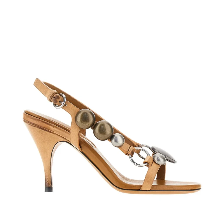 MIU MIU Leather sandals with studs Woman 36