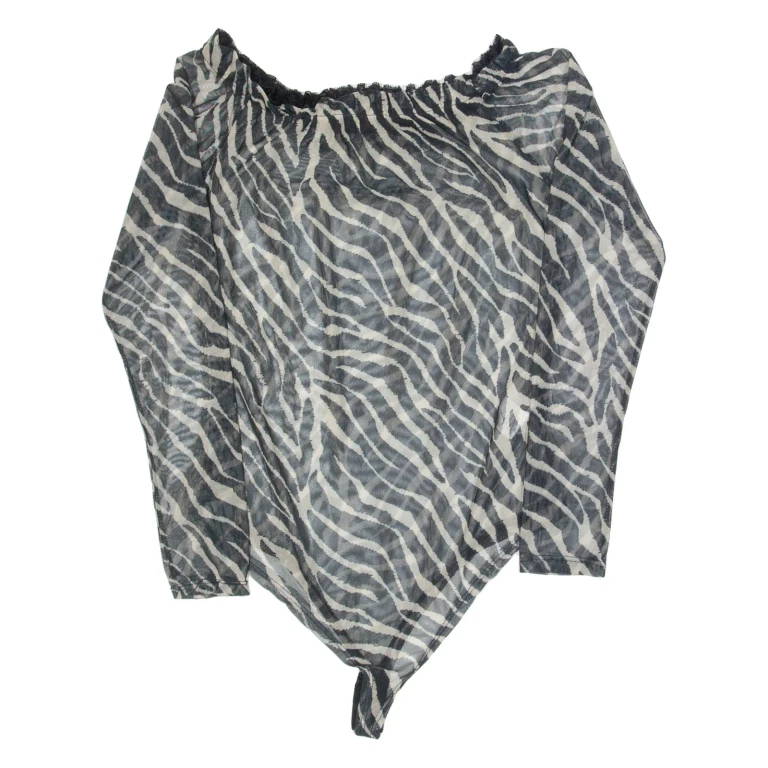Womens Printed Bodysuit Black Long Sleeve Animal Print S