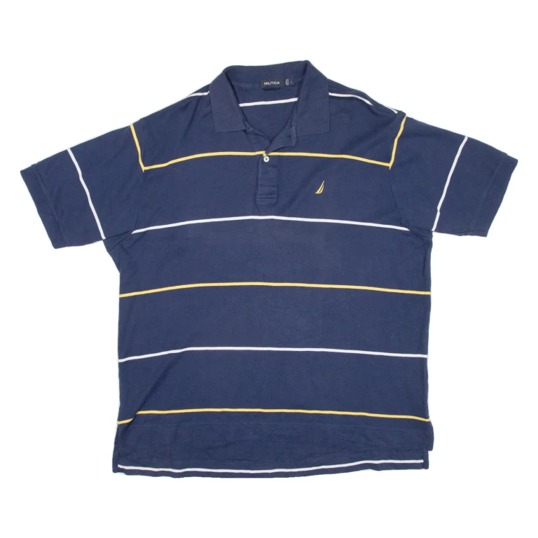 NAUTICA Mens Polo Shirt Blue Striped L