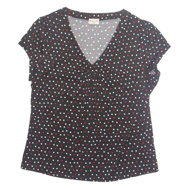 BIAGGINI Womens Printed Blouse Black V-Neck Spotted 2XL