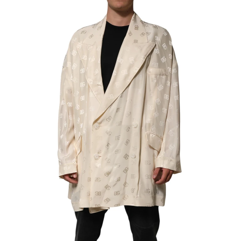 Dolce & Gabbana Beige Polyester Logo Monogram Coat Jacket Clothing - Men