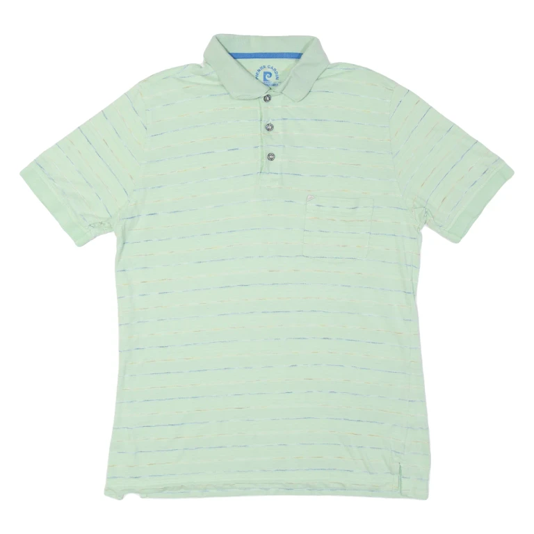 PIERRE CARDIN Mens Polo Shirt Green Striped M