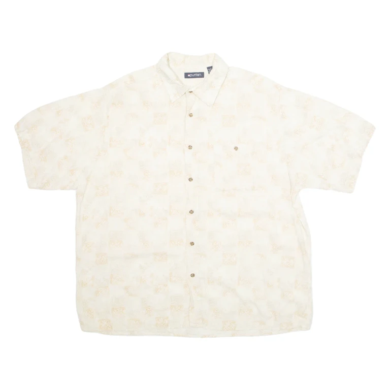 PURITAN Mens Hawaiian Shirt White Crazy Pattern XL