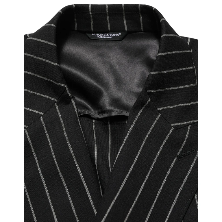 Dolce & Gabbana Black Stripes Wool Double Breasted Jacket Virgin Elastane Clothing - Men