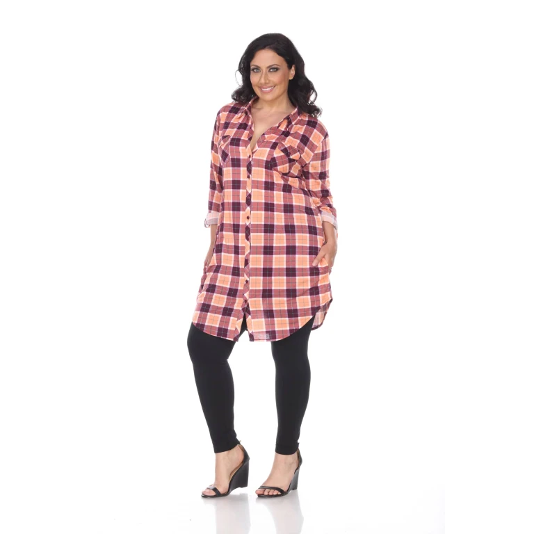 Women's Plus Size Long-Length Plaid Tunic Top