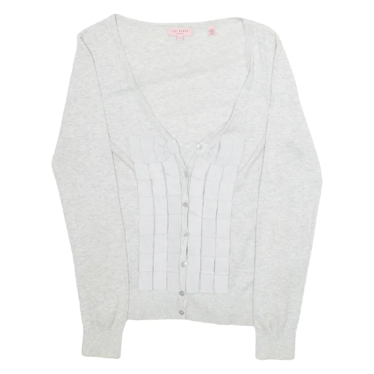 TED BAKER Womens Top Grey V-Neck Long Sleeve S