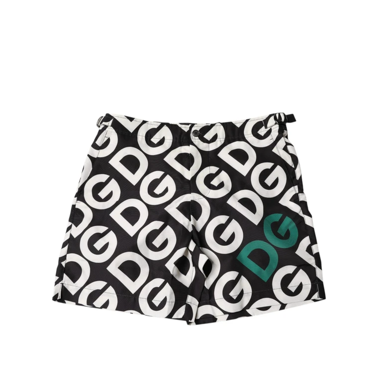 Dolce & Gabbana Black White Logo Beachwear Shorts Swimwear Polyester - Men