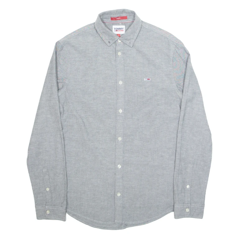 TOMMY JEANS Slim Fit Denim Look Mens Plain Shirt Grey Long Sleeve S