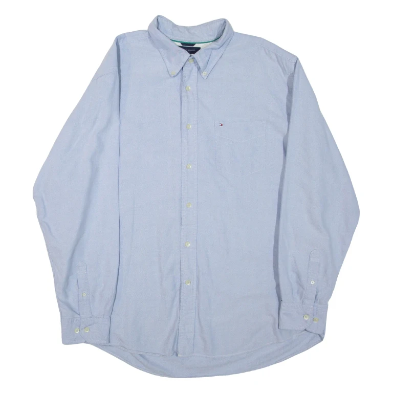 TOMMY HILFIGER Mens Plain Shirt Blue Long Sleeve XL