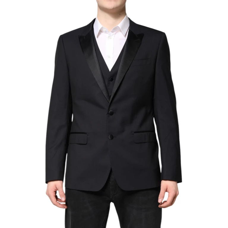 Dolce & Gabbana Dark Blue Martini Wool Suit 2 Piece Jacket Virgin Silk Polyester - Men