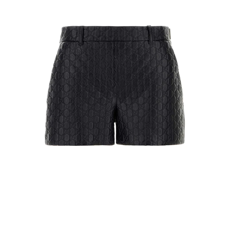 Gucci Black Leather Shorts Bluenavy Exterior: Lamb Lining: Cupro - Women