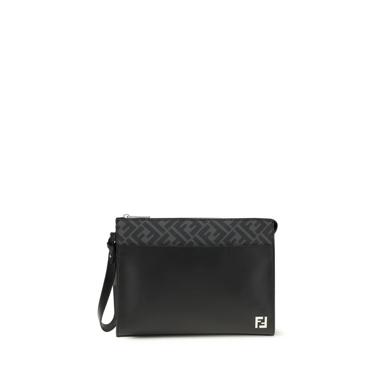Fendi Black Calf Leather Bos Taurus Clutch Bag - Men