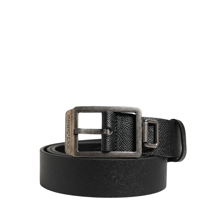 Dolce & Gabbana Black Calf Leather Silver Metal Buckle Belt - Men