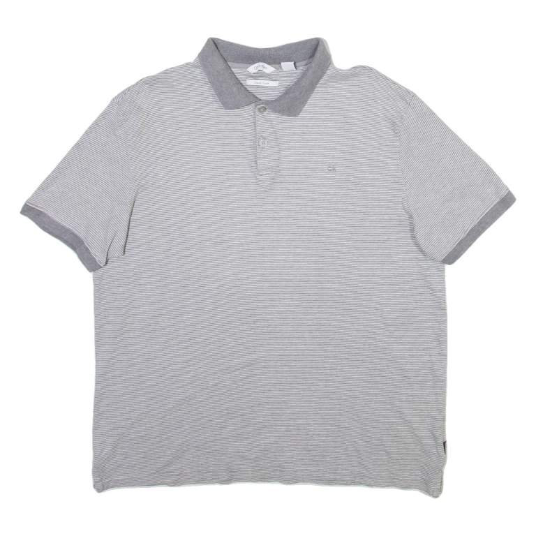 CALVIN KLEIN Mens Polo Shirt Grey Striped M