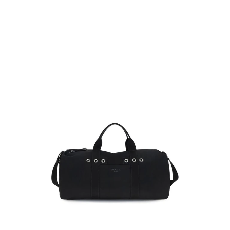 Prada Black Cotton Luggage And Travel Bag - Men