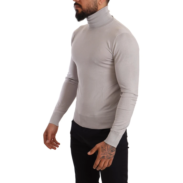 Dolce & Gabbana Gray Cashmere Turtleneck Pullover Sweater Silk Clothing - Men