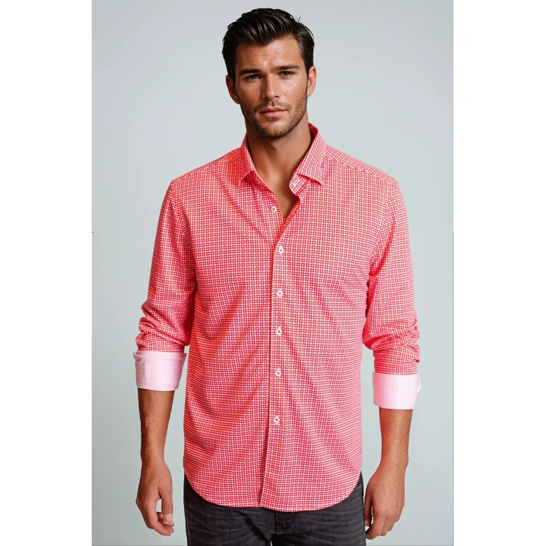 Swiss Check Long Sleeve Tech Shirt - Red