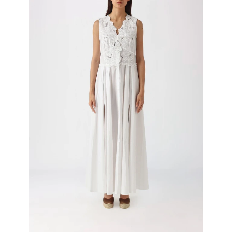 A-Line Cotton Long Dress with Macramé Lace Inserts (D484Q301QDV10601)